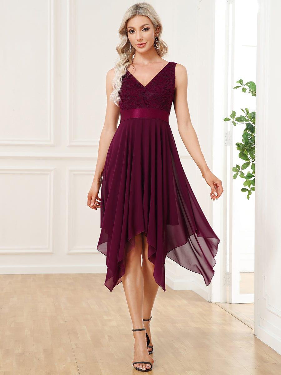 ever COSTA|Stunning V Neck Lace Chiffon Bridesmaid Dress