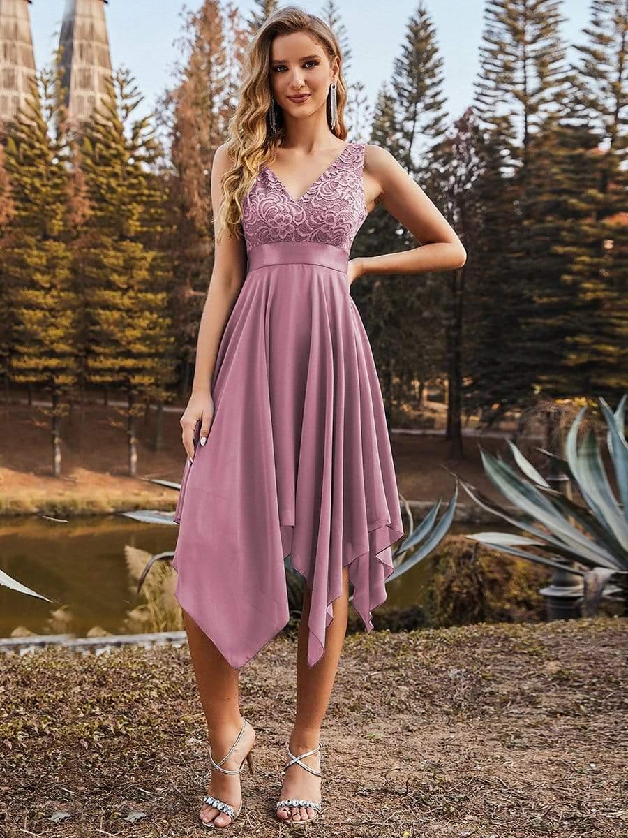 ever COSTA|Stunning V Neck Lace Chiffon Bridesmaid Dress
