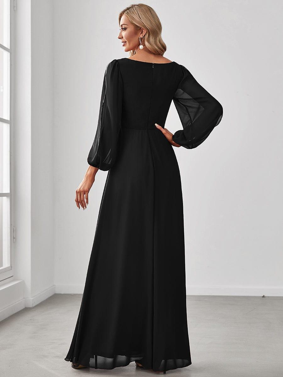 ever AMOUR|Lantern Long Slit Sleeve Deep V Applique Maxi Evening Dress
