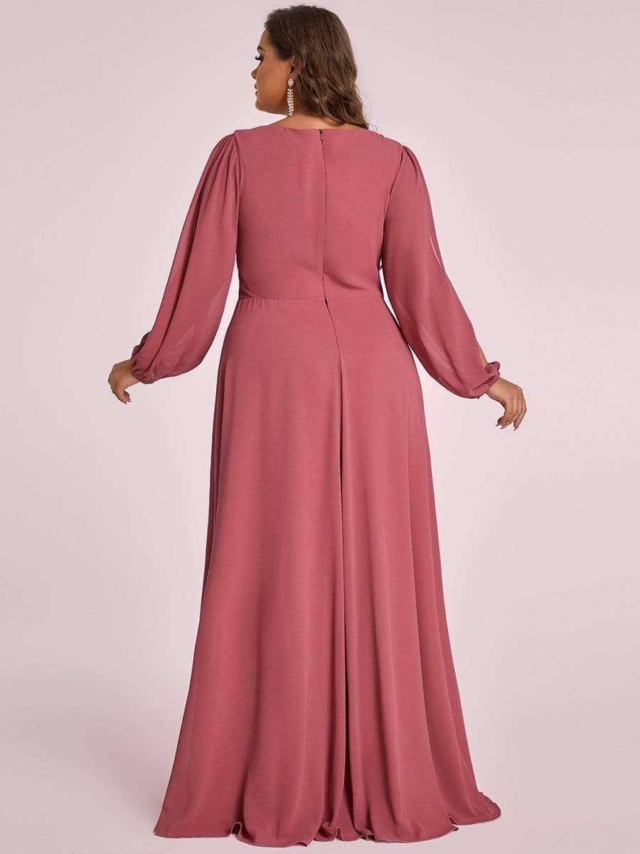 ever AMOUR|Lantern Long Slit Sleeve Deep V Applique Maxi Evening Dress
