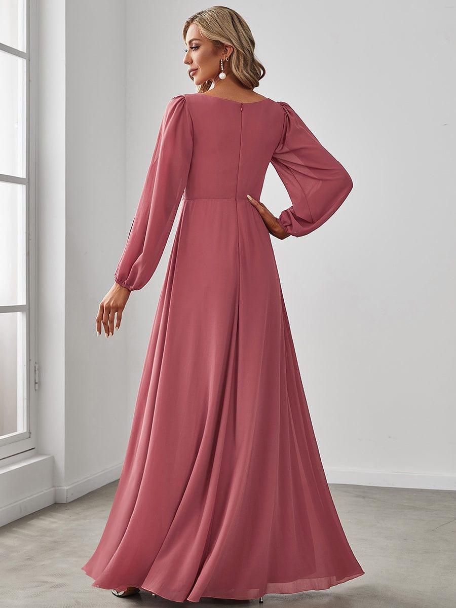 ever AMOUR|Lantern Long Slit Sleeve Deep V Applique Maxi Evening Dress