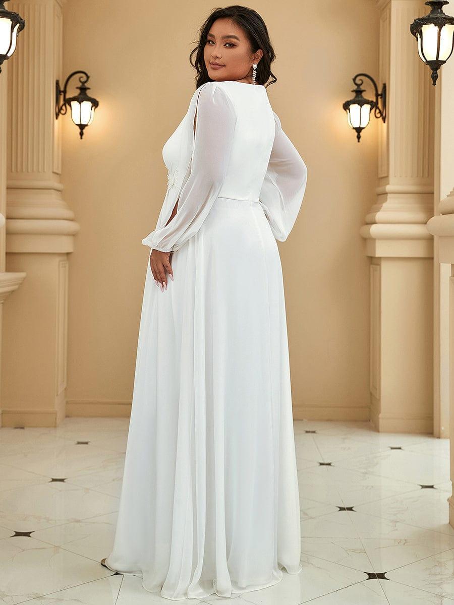 ever AMOUR|Lantern Long Slit Sleeve Deep V Applique Maxi Evening Dress