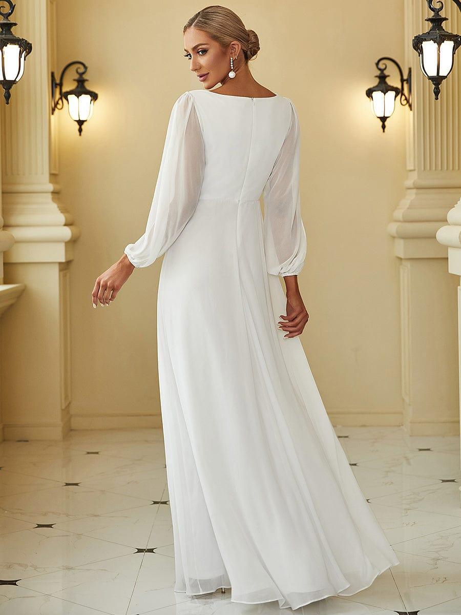 ever AMOUR|Lantern Long Slit Sleeve Deep V Applique Maxi Evening Dress