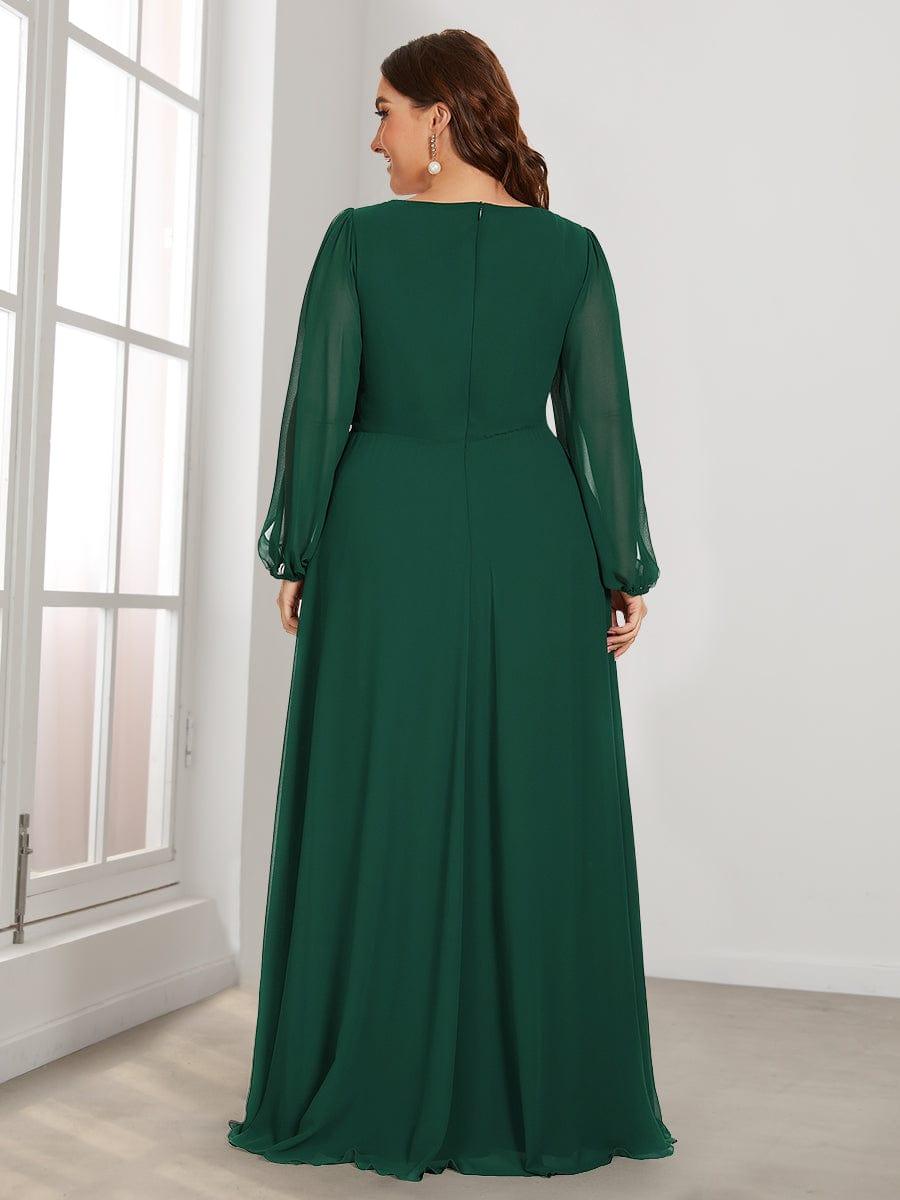 ever AMOUR|Lantern Long Slit Sleeve Deep V Applique Maxi Evening Dress