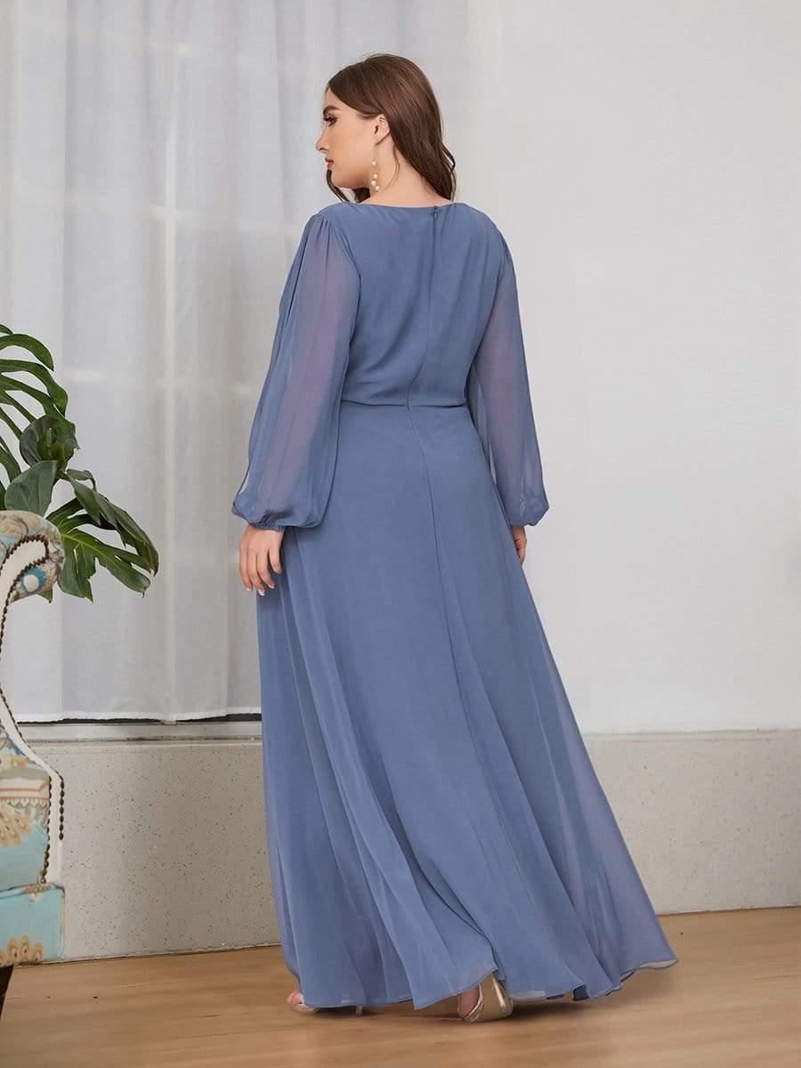 ever AMOUR|Lantern Long Slit Sleeve Deep V Applique Maxi Evening Dress