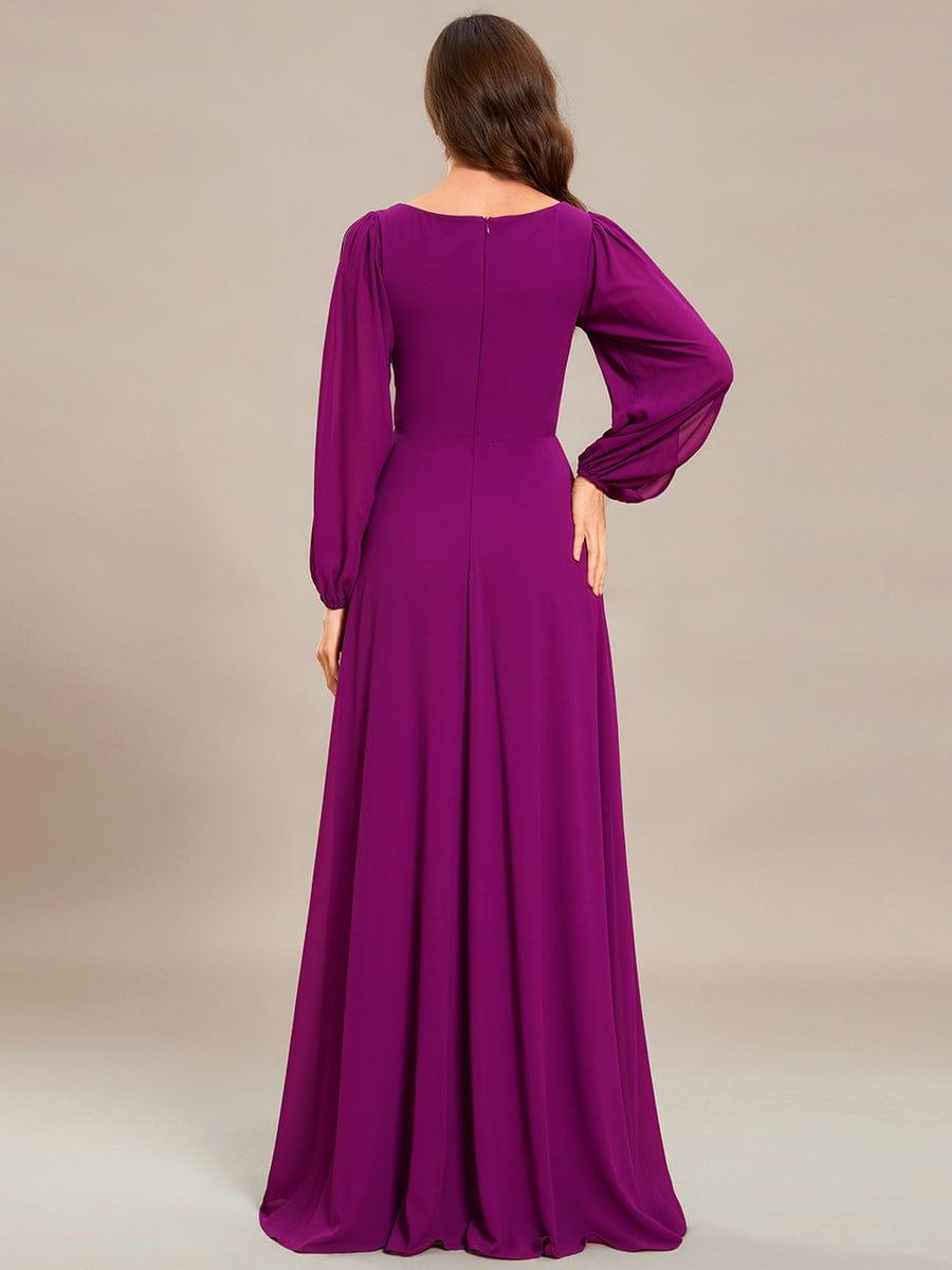 ever AMOUR|Lantern Long Slit Sleeve Deep V Applique Maxi Evening Dress