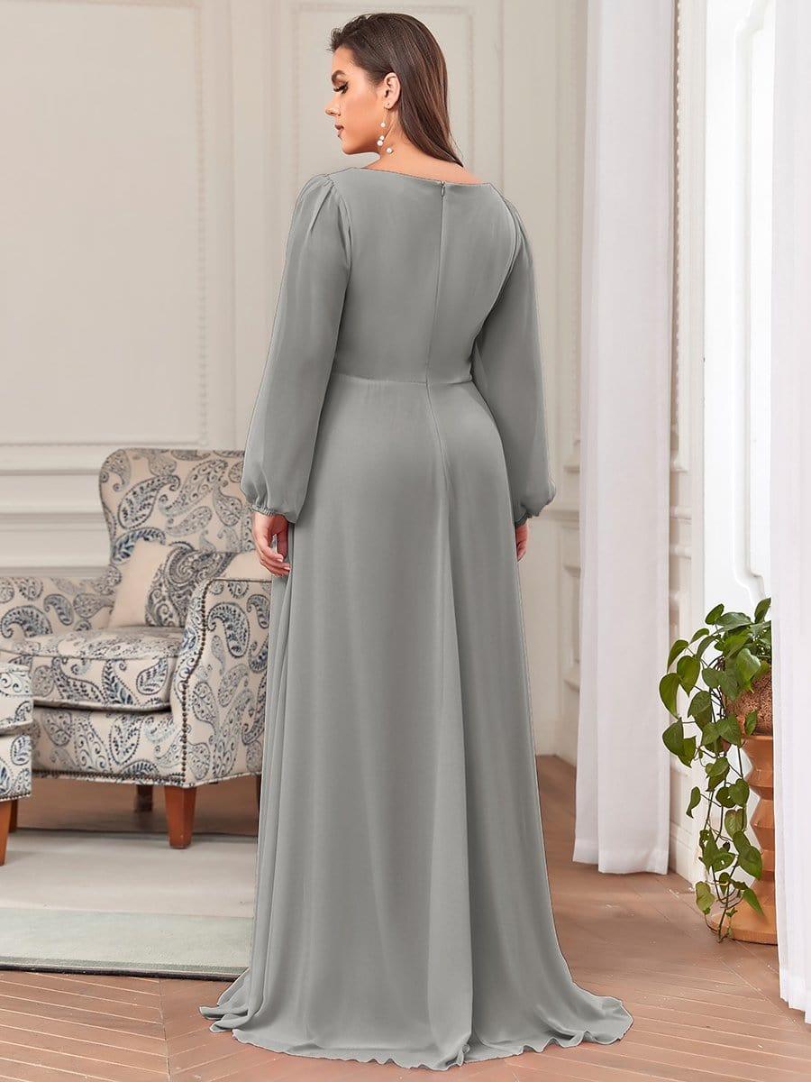 ever AMOUR|Lantern Long Slit Sleeve Deep V Applique Maxi Evening Dress