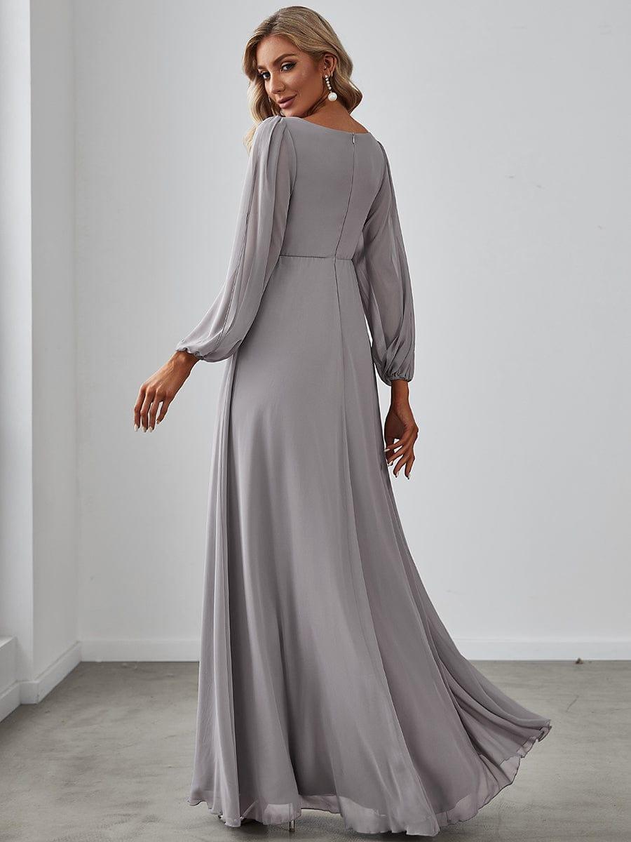 ever AMOUR|Lantern Long Slit Sleeve Deep V Applique Maxi Evening Dress