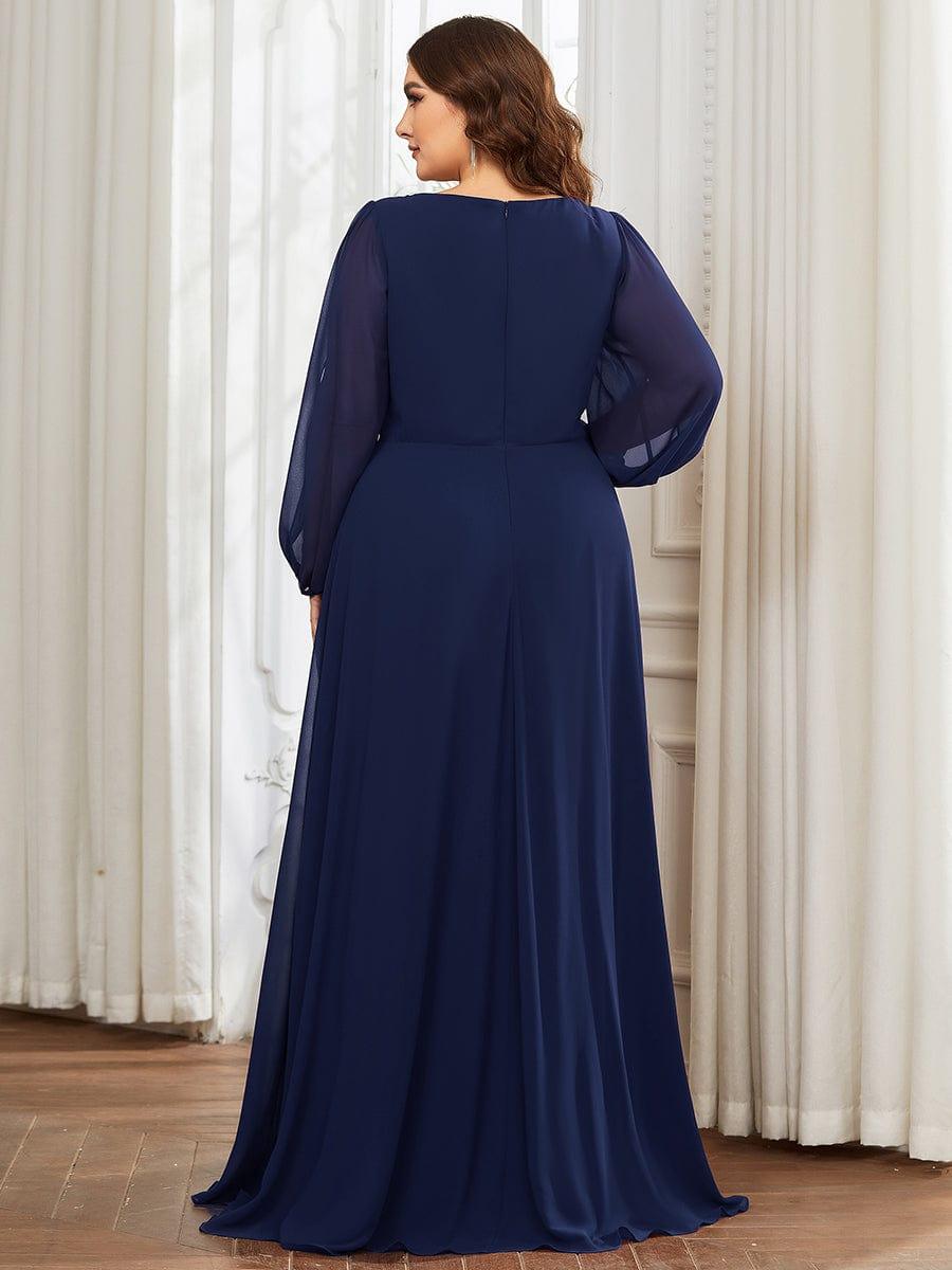 ever AMOUR|Lantern Long Slit Sleeve Deep V Applique Maxi Evening Dress