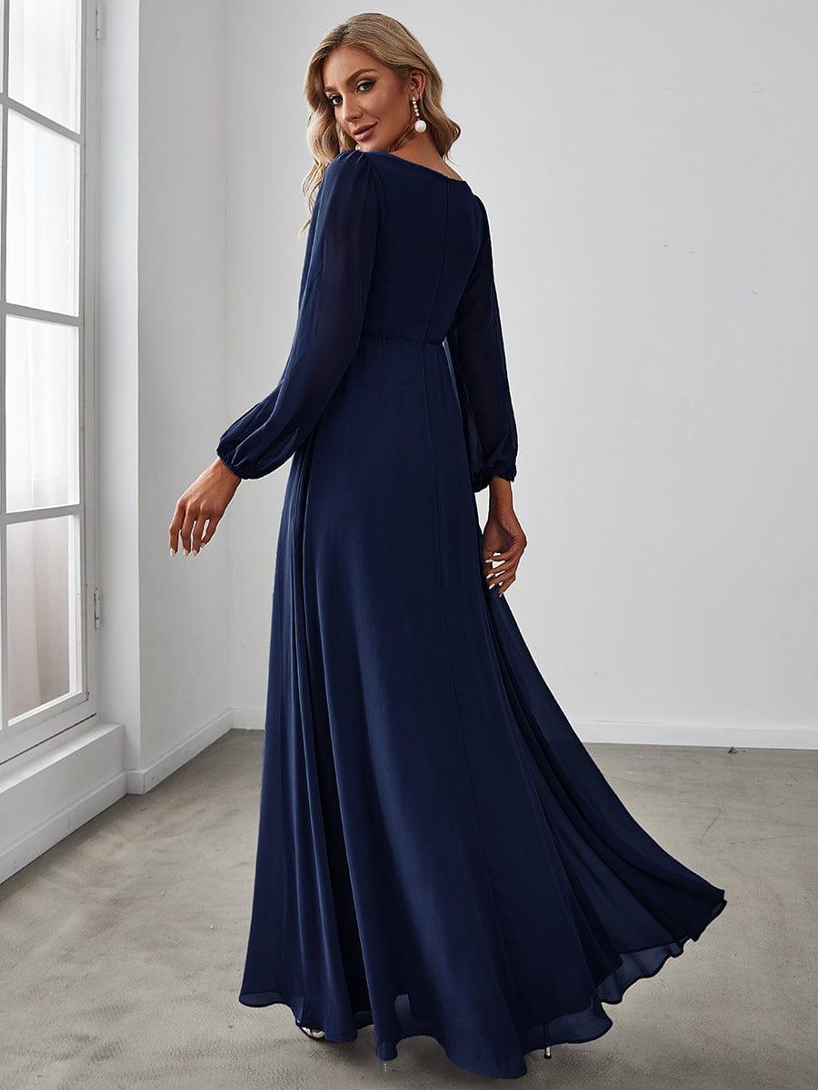 ever AMOUR|Lantern Long Slit Sleeve Deep V Applique Maxi Evening Dress