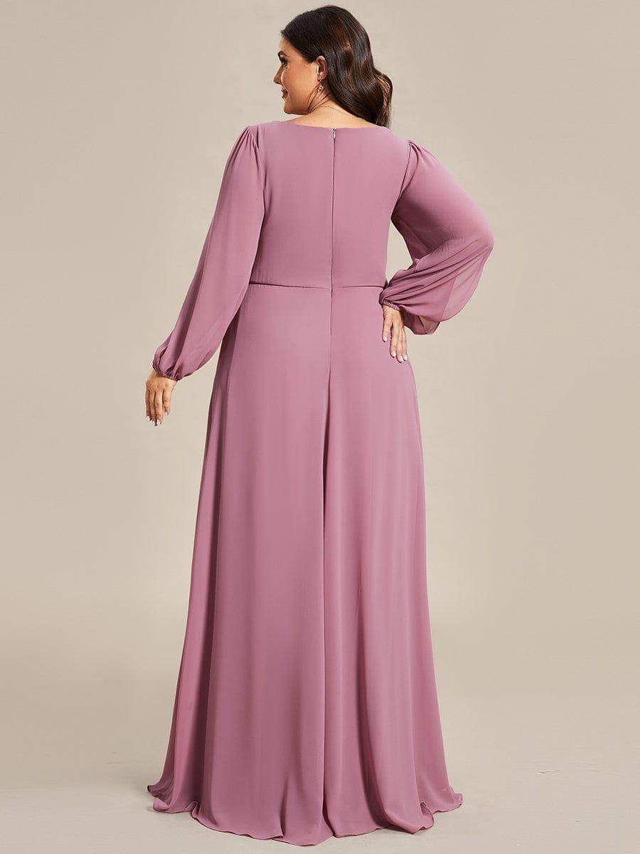 ever AMOUR|Lantern Long Slit Sleeve Deep V Applique Maxi Evening Dress