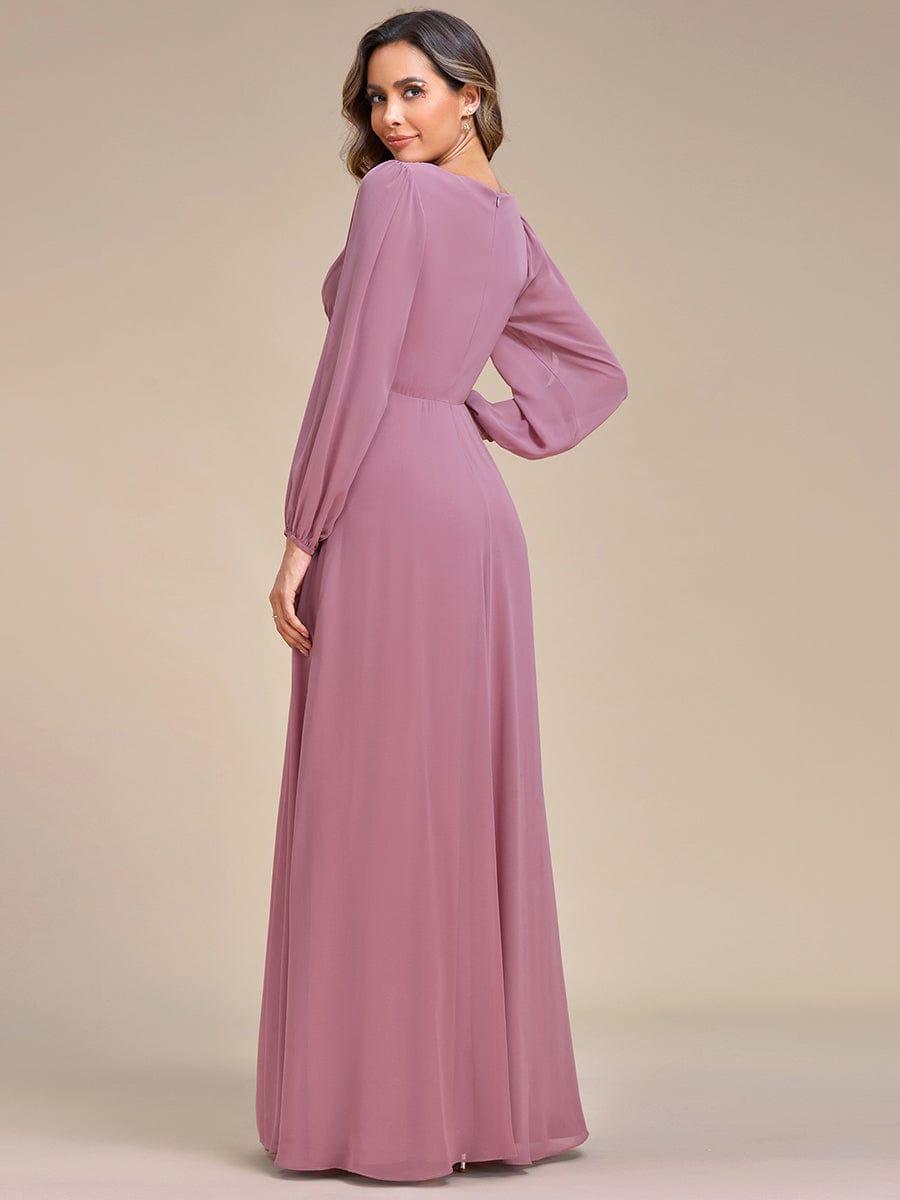 ever AMOUR|Lantern Long Slit Sleeve Deep V Applique Maxi Evening Dress