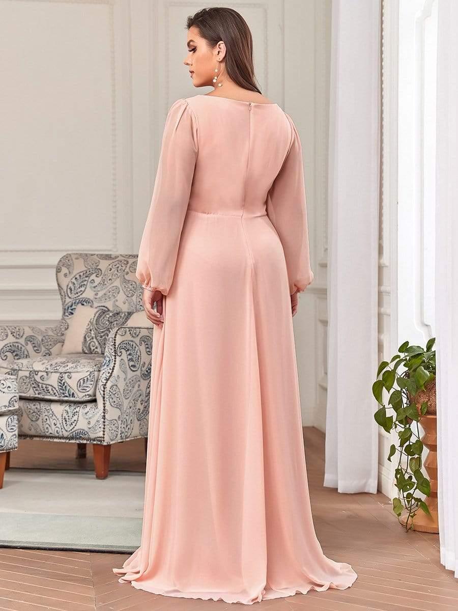 ever AMOUR|Lantern Long Slit Sleeve Deep V Applique Maxi Evening Dress
