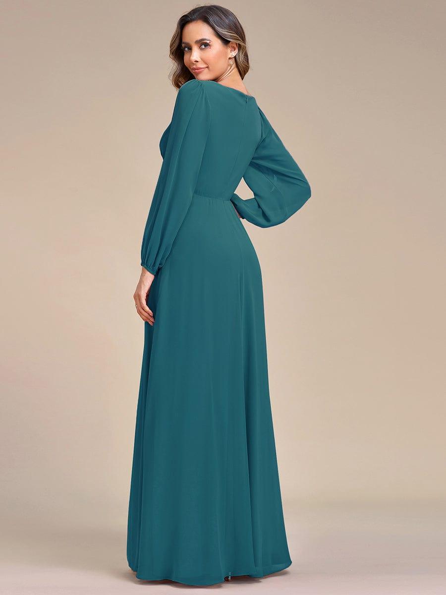 ever AMOUR|Lantern Long Slit Sleeve Deep V Applique Maxi Evening Dress