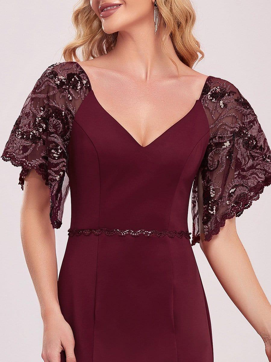 ever SLOANE|Sexy Maxi V Neck Bodycon Party Dress with Flare Sleeves(Final Sale)