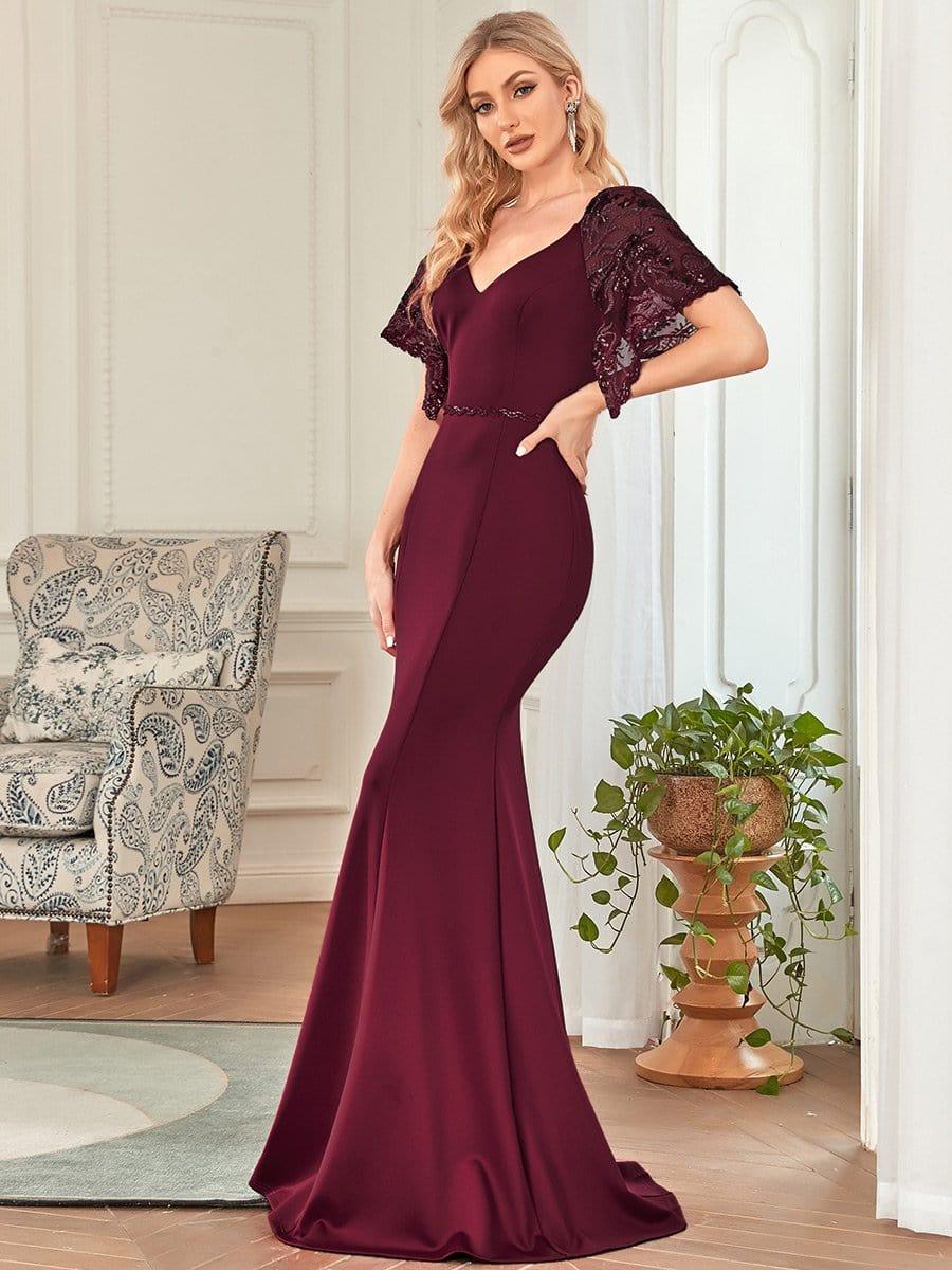 ever SLOANE|Sexy Maxi V Neck Bodycon Party Dress with Flare Sleeves(Final Sale)