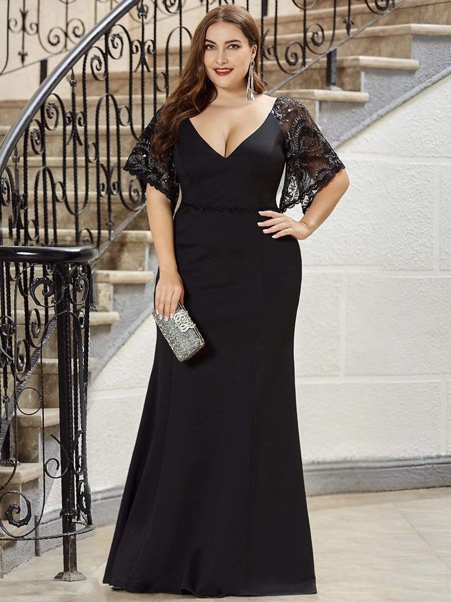 ever SLOANE|Sexy Maxi V Neck Bodycon Party Dress with Flare Sleeves(Final Sale)