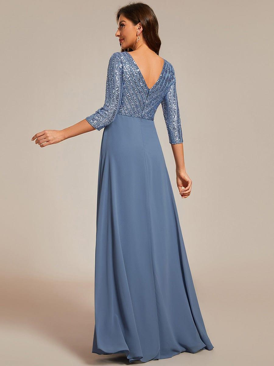 ever LUENA|Sexy V Neck A-Line Sequin Evening Dresses with 3/4 Sleeve