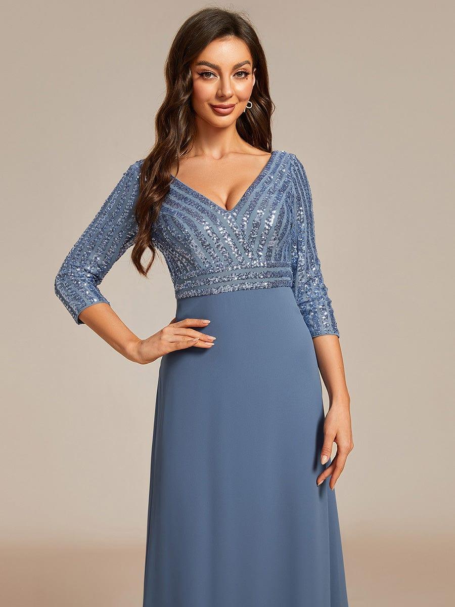 ever LUENA|Sexy V Neck A-Line Sequin Evening Dresses with 3/4 Sleeve