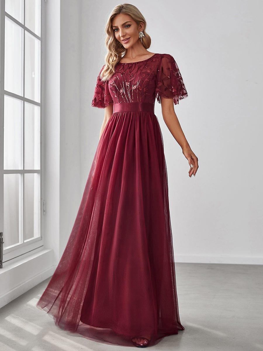 ever SAPHIR|Women's A-Line Short Sleeve Embroidery Floor Length Wedding Guest Dresses