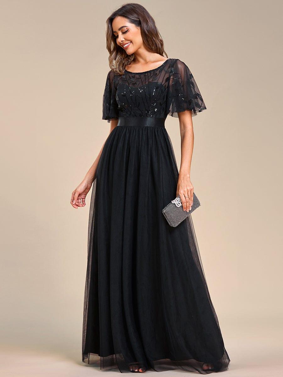 ever SAPHIR|Women's A-Line Short Sleeve Embroidery Floor Length Wedding Guest Dresses