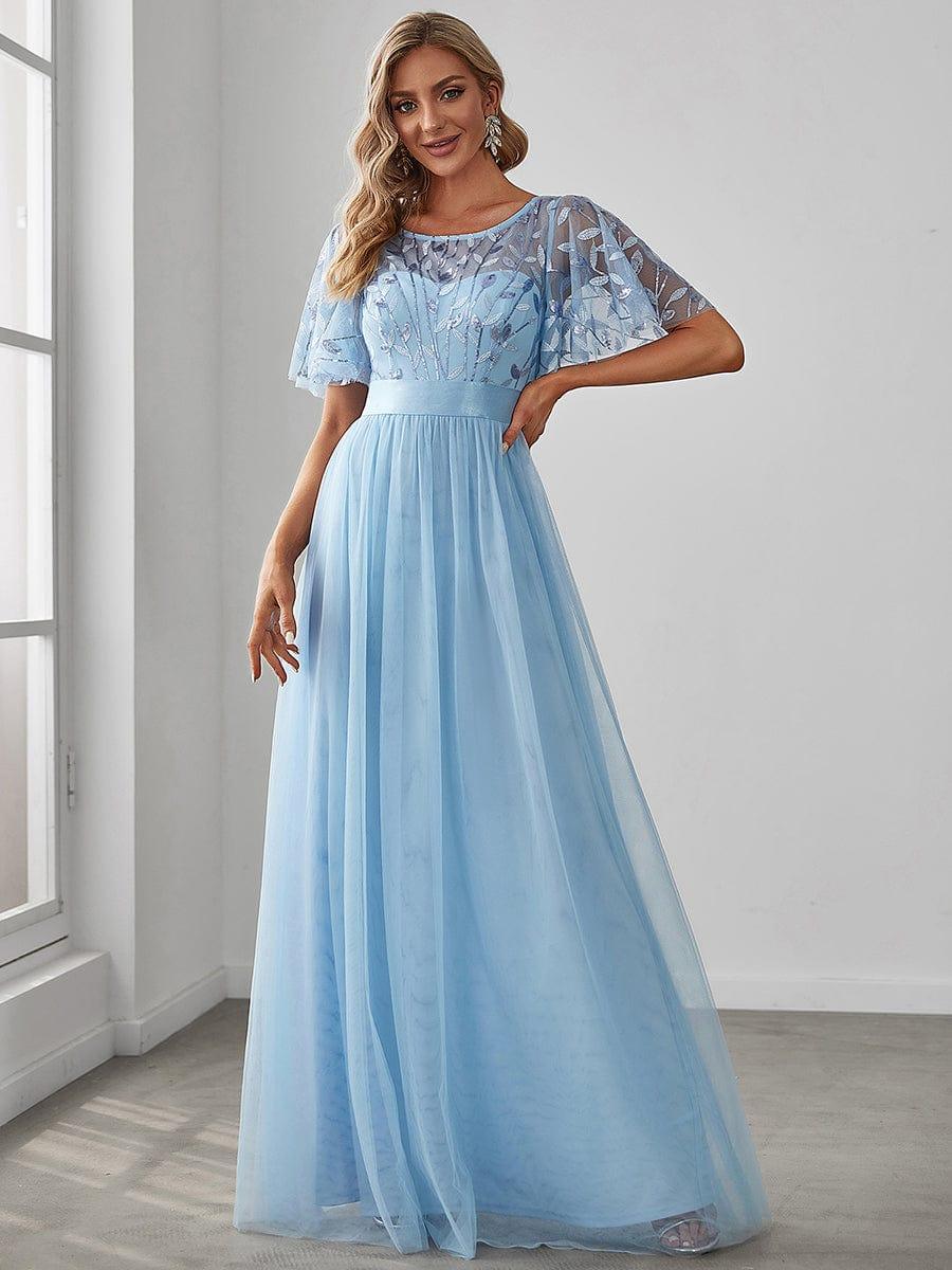 ever SAPHIR|Women's A-Line Short Sleeve Embroidery Floor Length Wedding Guest Dresses