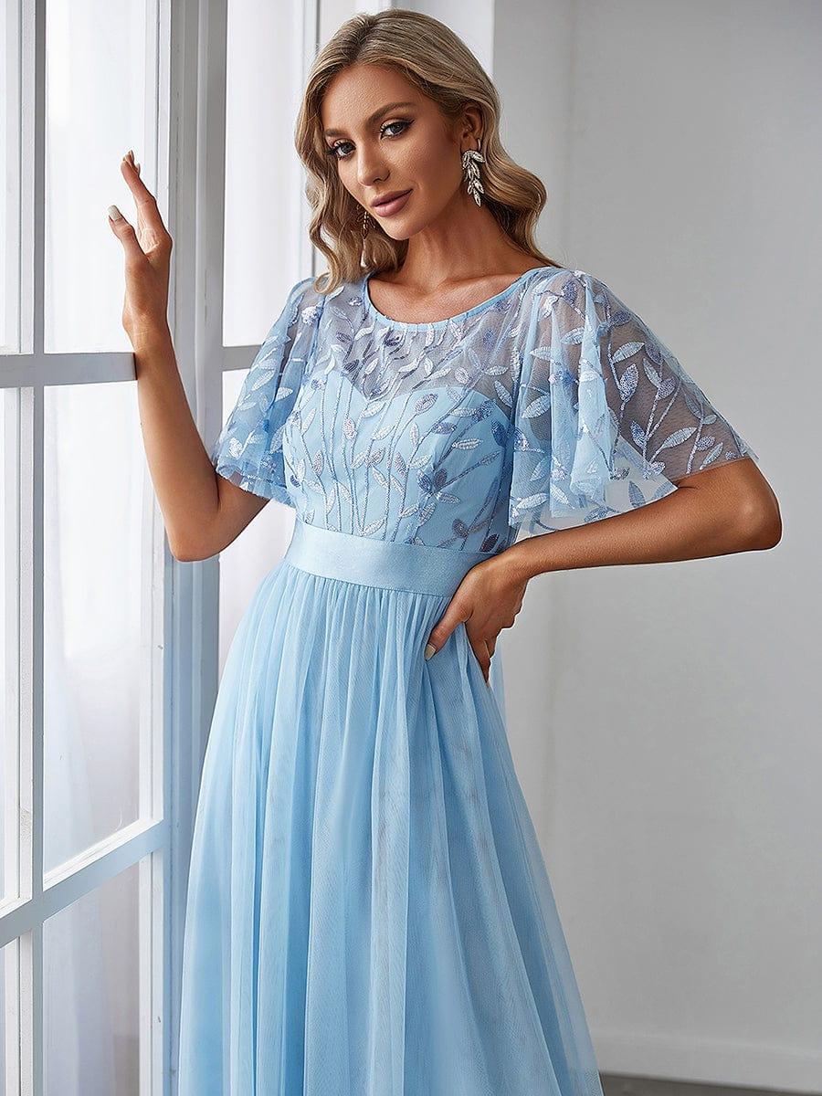 ever SAPHIR|Women's A-Line Short Sleeve Embroidery Floor Length Wedding Guest Dresses