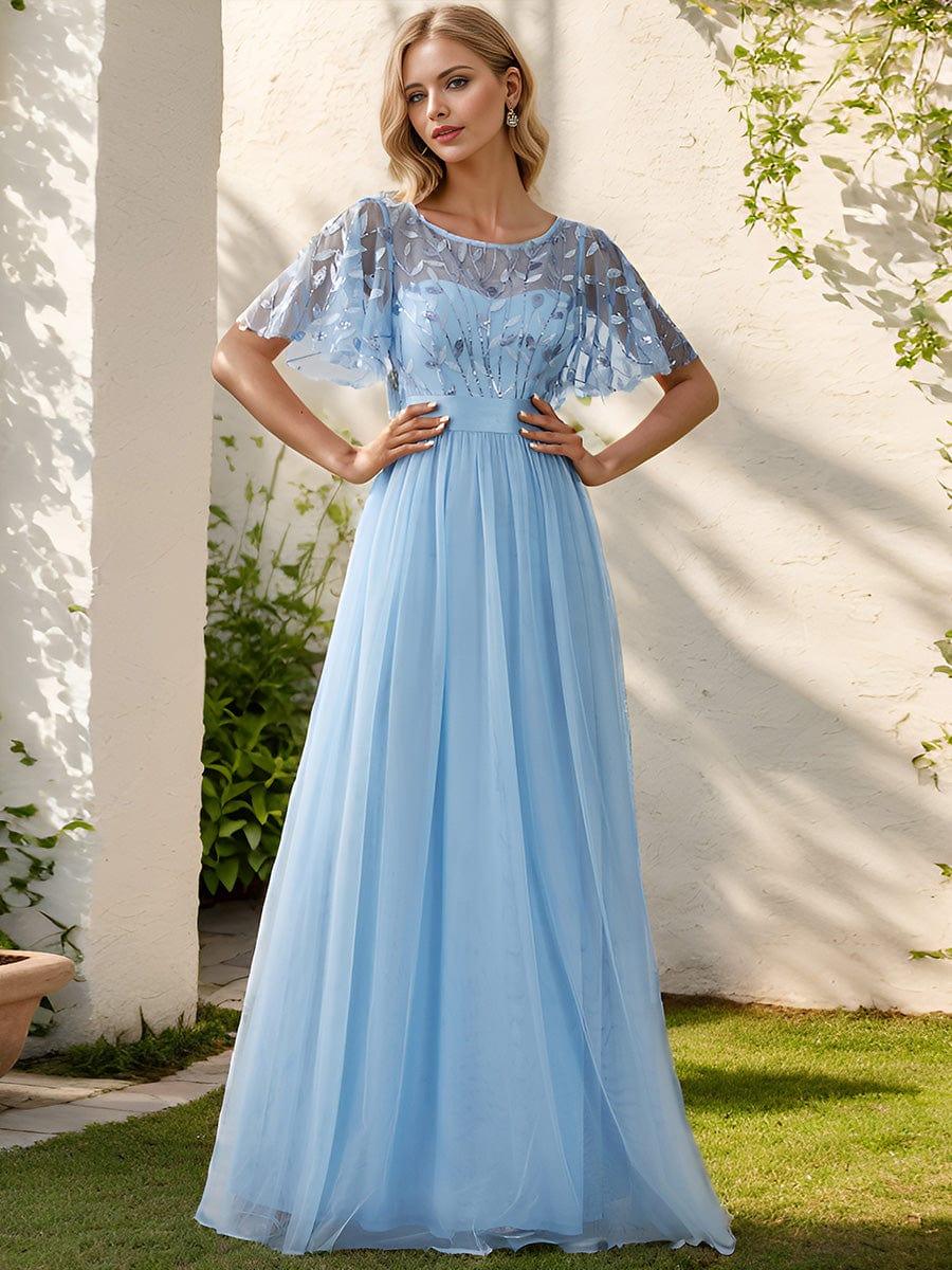 ever SAPHIR|Women's A-Line Short Sleeve Embroidery Floor Length Wedding Guest Dresses