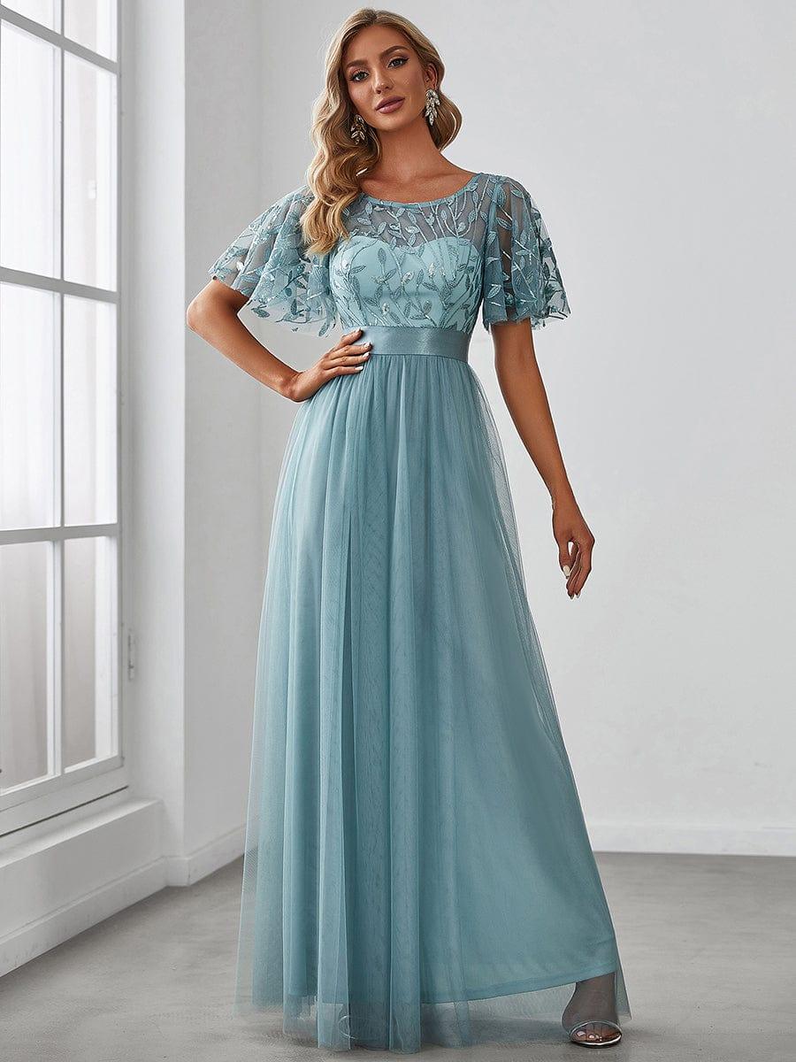 ever SAPHIR|Women's A-Line Short Sleeve Embroidery Floor Length Wedding Guest Dresses
