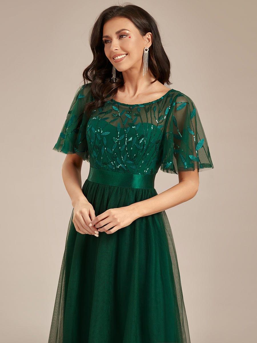 ever SAPHIR|Women's A-Line Short Sleeve Embroidery Floor Length Wedding Guest Dresses