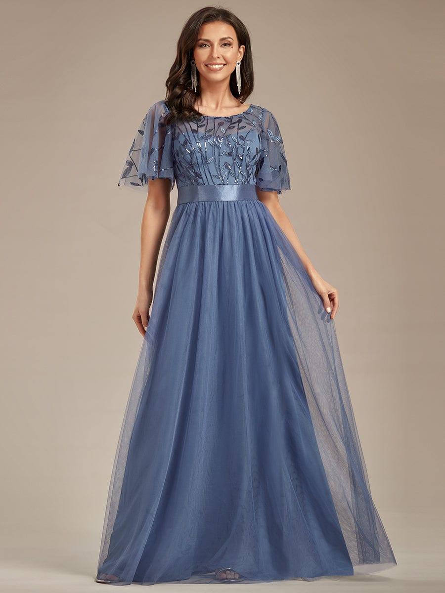 ever SAPHIR|Women's A-Line Short Sleeve Embroidery Floor Length Wedding Guest Dresses