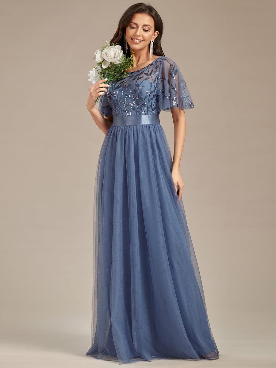 ever SAPHIR|Women's A-Line Short Sleeve Embroidery Floor Length Wedding Guest Dresses