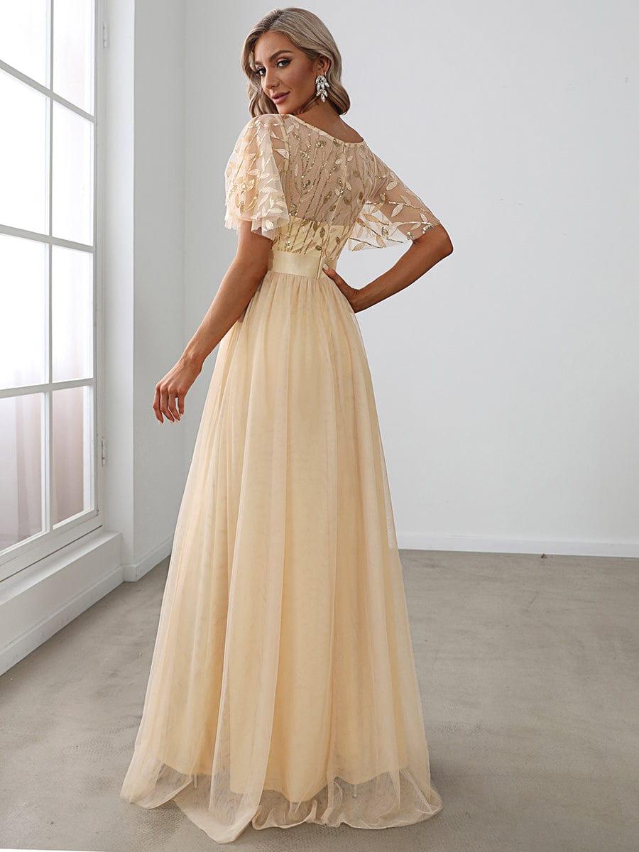 ever SAPHIR|Women's A-Line Short Sleeve Embroidery Floor Length Wedding Guest Dresses