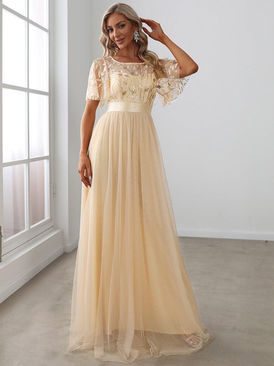 ever SAPHIR|Women's A-Line Short Sleeve Embroidery Floor Length Wedding Guest Dresses