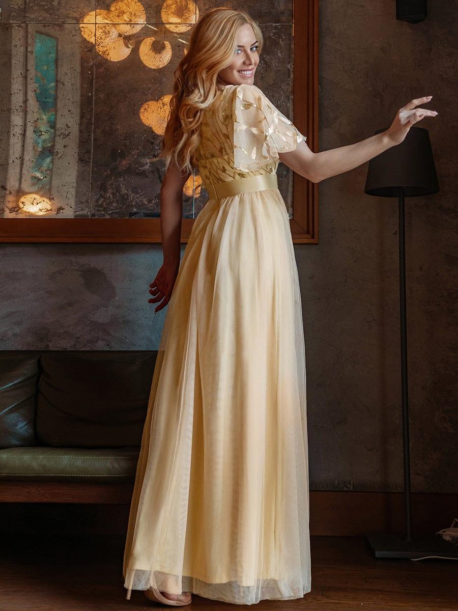 ever SAPHIR|Women's A-Line Short Sleeve Embroidery Floor Length Wedding Guest Dresses