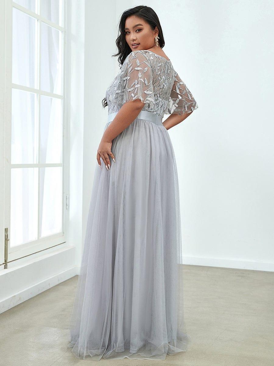 ever SAPHIR|Women's A-Line Short Sleeve Embroidery Floor Length Wedding Guest Dresses
