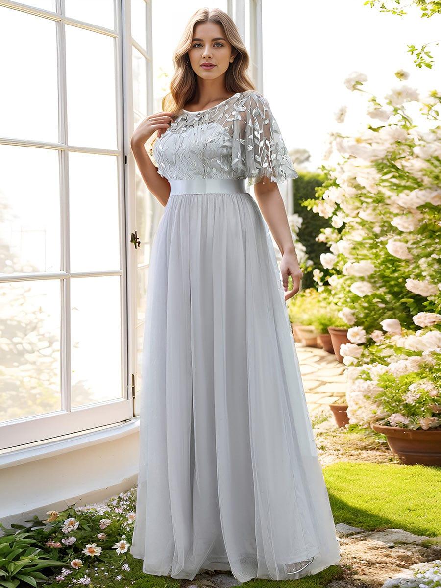 ever SAPHIR|Women's A-Line Short Sleeve Embroidery Floor Length Wedding Guest Dresses