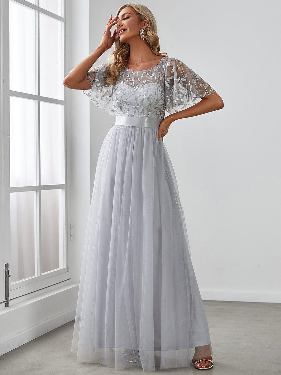 ever SAPHIR|Women's A-Line Short Sleeve Embroidery Floor Length Wedding Guest Dresses