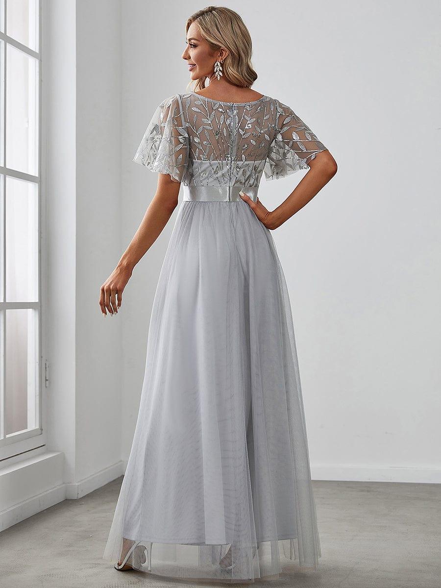 ever SAPHIR|Women's A-Line Short Sleeve Embroidery Floor Length Wedding Guest Dresses