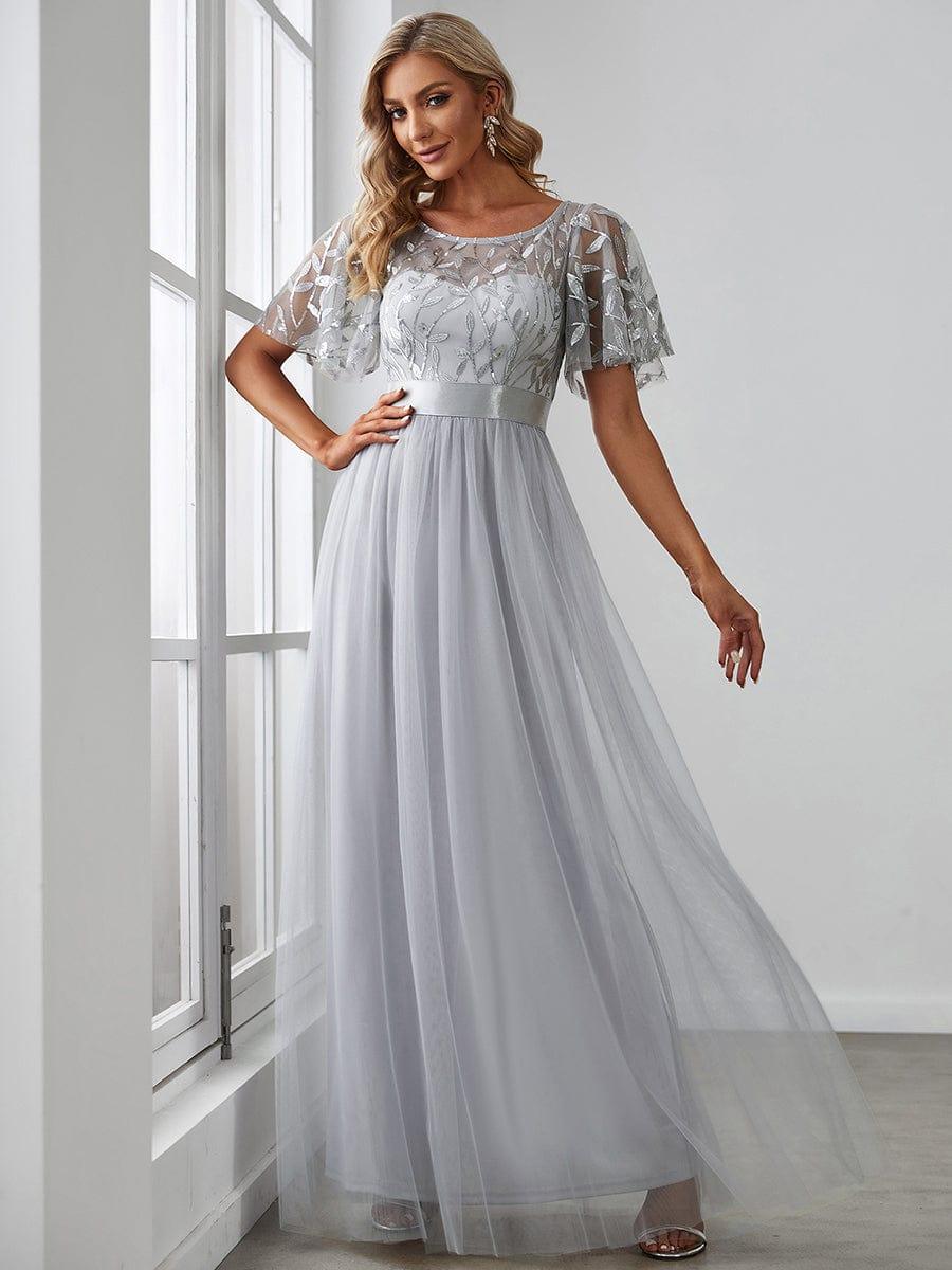 ever SAPHIR|Women's A-Line Short Sleeve Embroidery Floor Length Wedding Guest Dresses