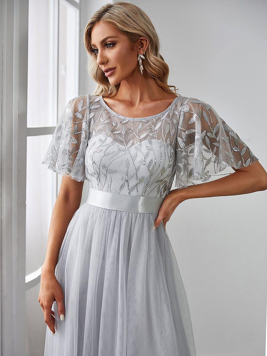 ever SAPHIR|Women's A-Line Short Sleeve Embroidery Floor Length Wedding Guest Dresses