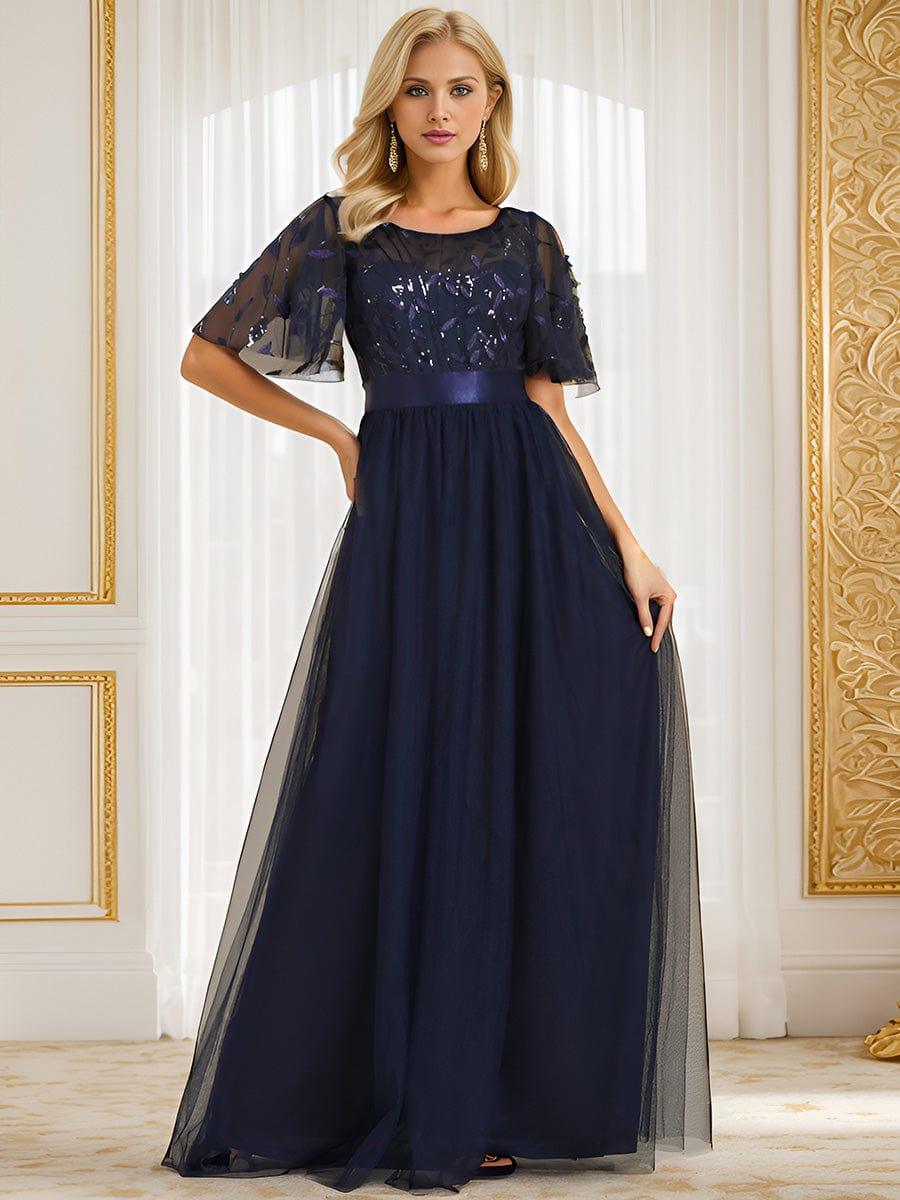 ever SAPHIR|Women's A-Line Short Sleeve Embroidery Floor Length Wedding Guest Dresses