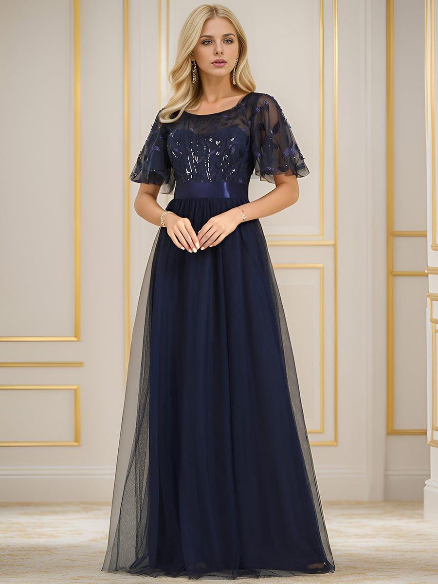ever SAPHIR|Women's A-Line Short Sleeve Embroidery Floor Length Wedding Guest Dresses
