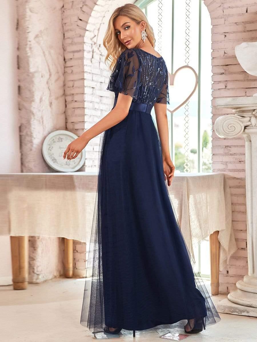 ever SAPHIR|Women's A-Line Short Sleeve Embroidery Floor Length Wedding Guest Dresses