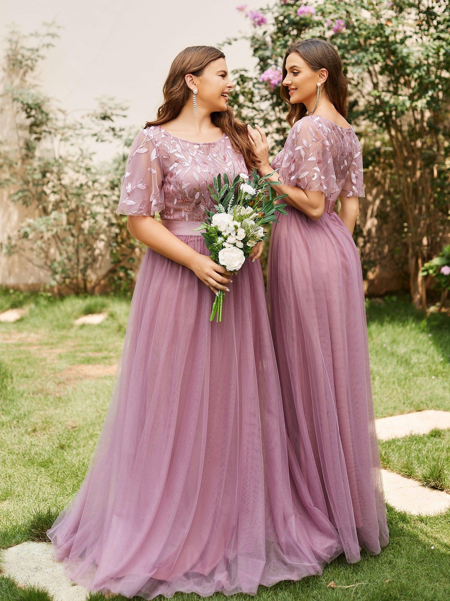 ever SAPHIR|Women's A-Line Short Sleeve Embroidery Floor Length Wedding Guest Dresses