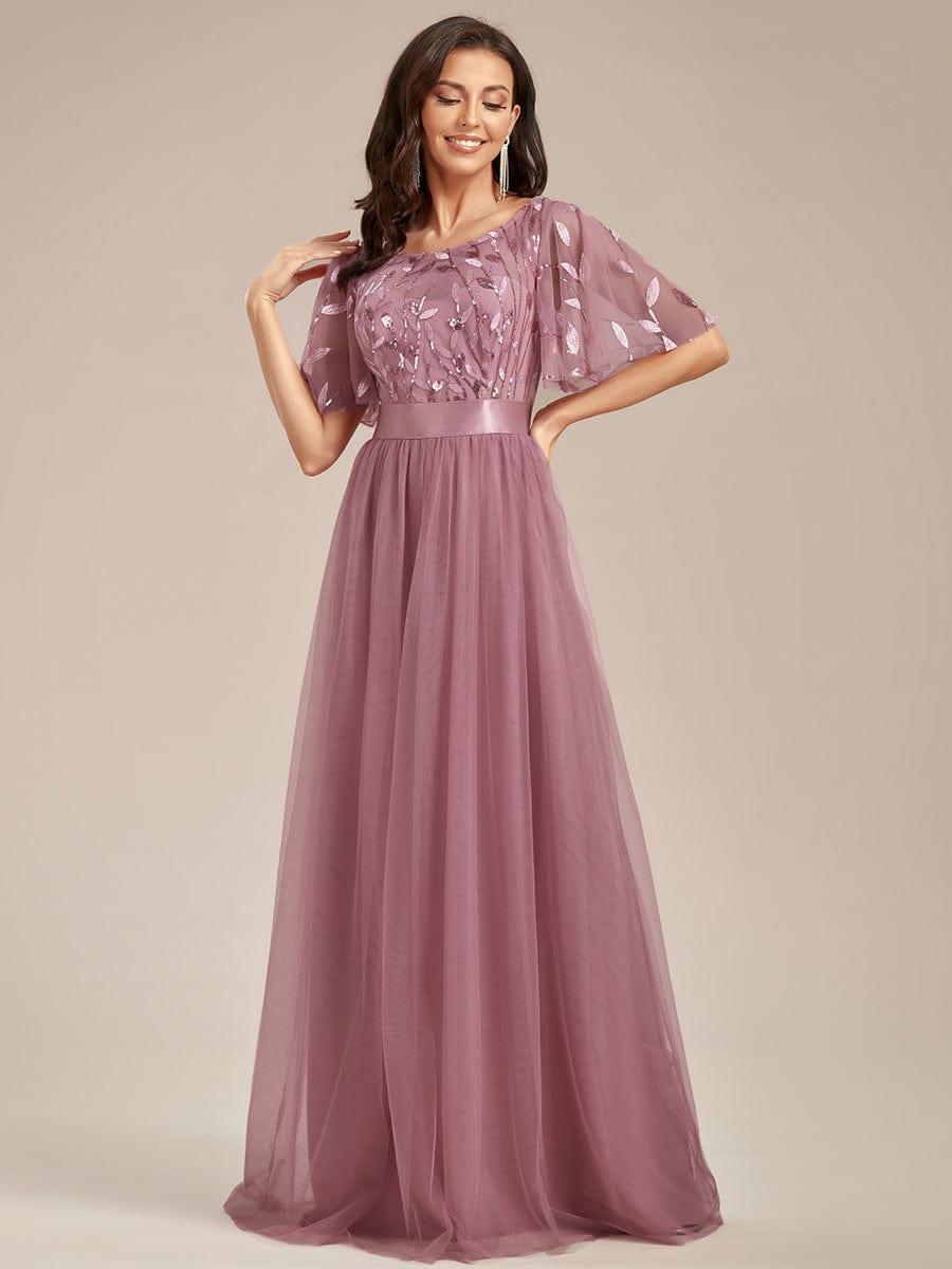 ever SAPHIR|Women's A-Line Short Sleeve Embroidery Floor Length Wedding Guest Dresses