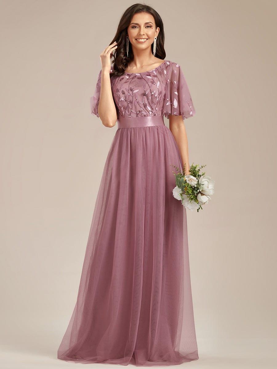 ever SAPHIR|Women's A-Line Short Sleeve Embroidery Floor Length Wedding Guest Dresses