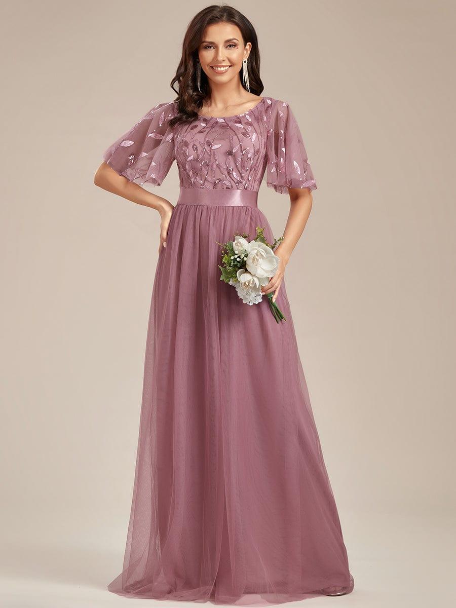 ever SAPHIR|Women's A-Line Short Sleeve Embroidery Floor Length Wedding Guest Dresses