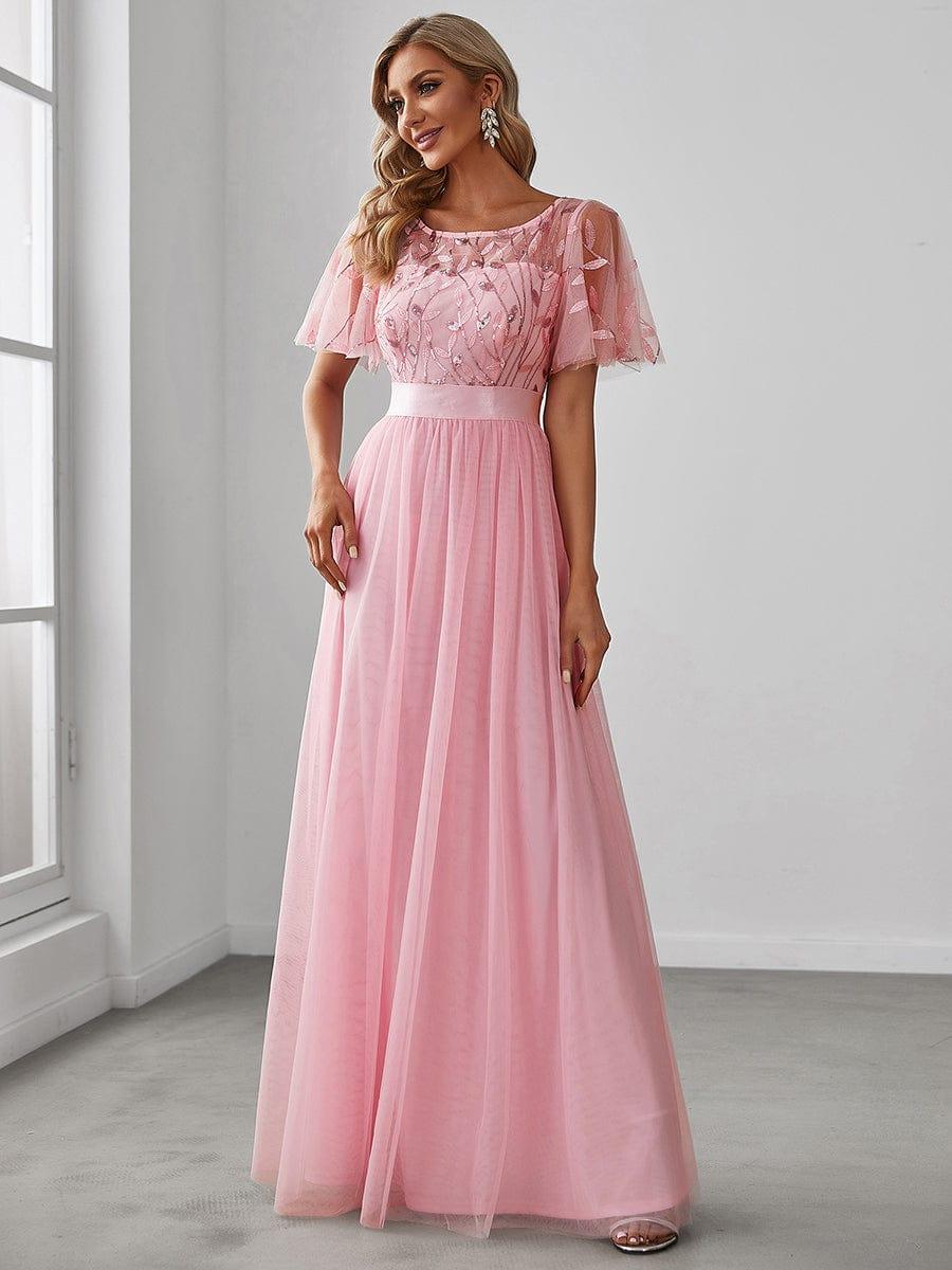 ever SAPHIR|Women's A-Line Short Sleeve Embroidery Floor Length Wedding Guest Dresses