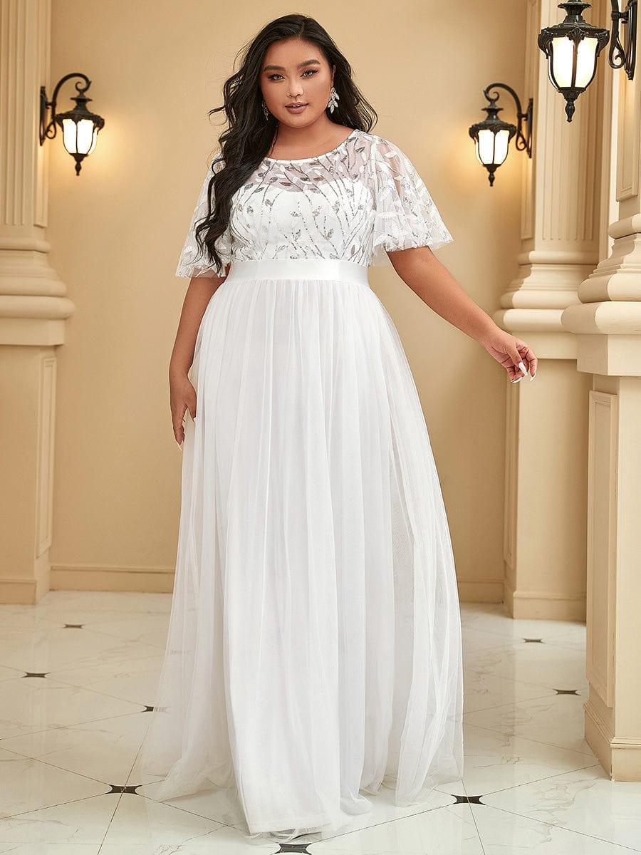 ever SAPHIR|Women's A-Line Short Sleeve Embroidery Floor Length Wedding Guest Dresses